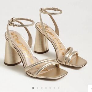 Sam Edelman Kia Metallic Gold Strappy Block Heel Sandals